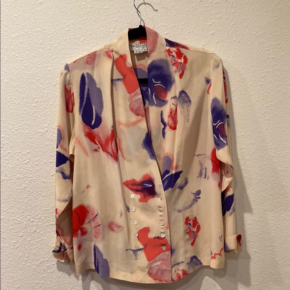 90s SILK‎ drape plunge neck top